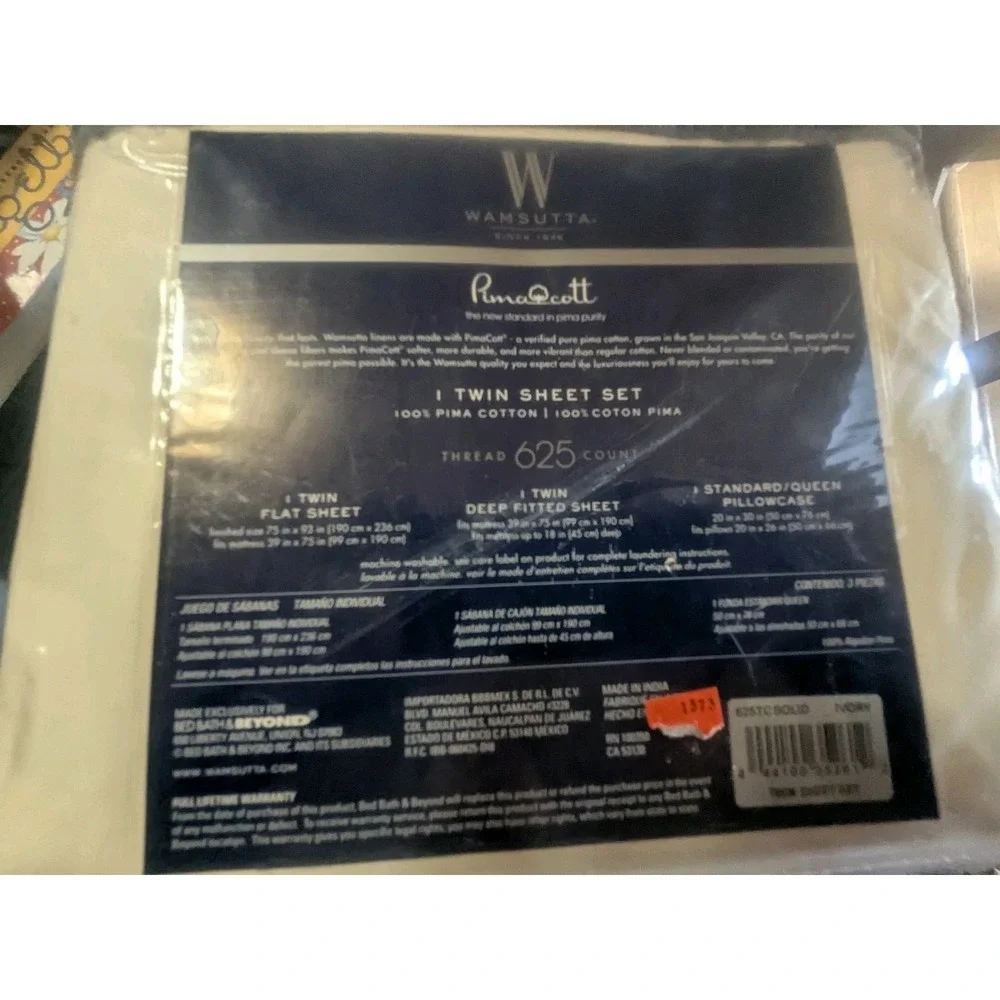 Wamsutta PimaCott 625 Thread Count Twin Sheet Set Ivory 100% Pima Cotton NIP